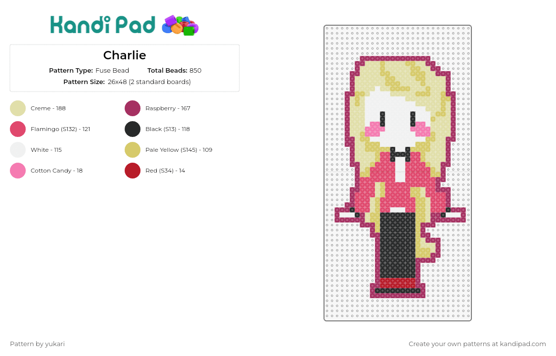 Charlie - Fuse Bead Pattern by yukari on Kandi Pad - charlie morningstar,hazbin hotel,character,animated,figure,pop culture,blonde,pink,yellow