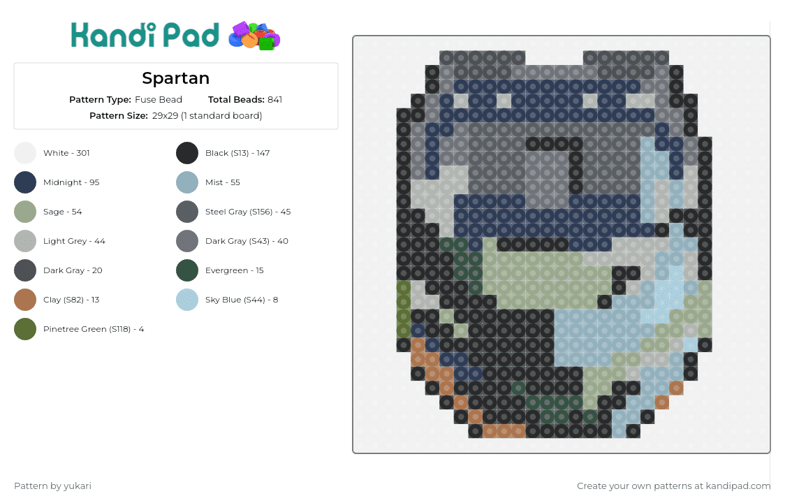 Spartan - Fuse Bead Pattern by yukari on Kandi Pad - spartan,halo,video game,helmet,warrior,combat,armor,scifi,shield,grey