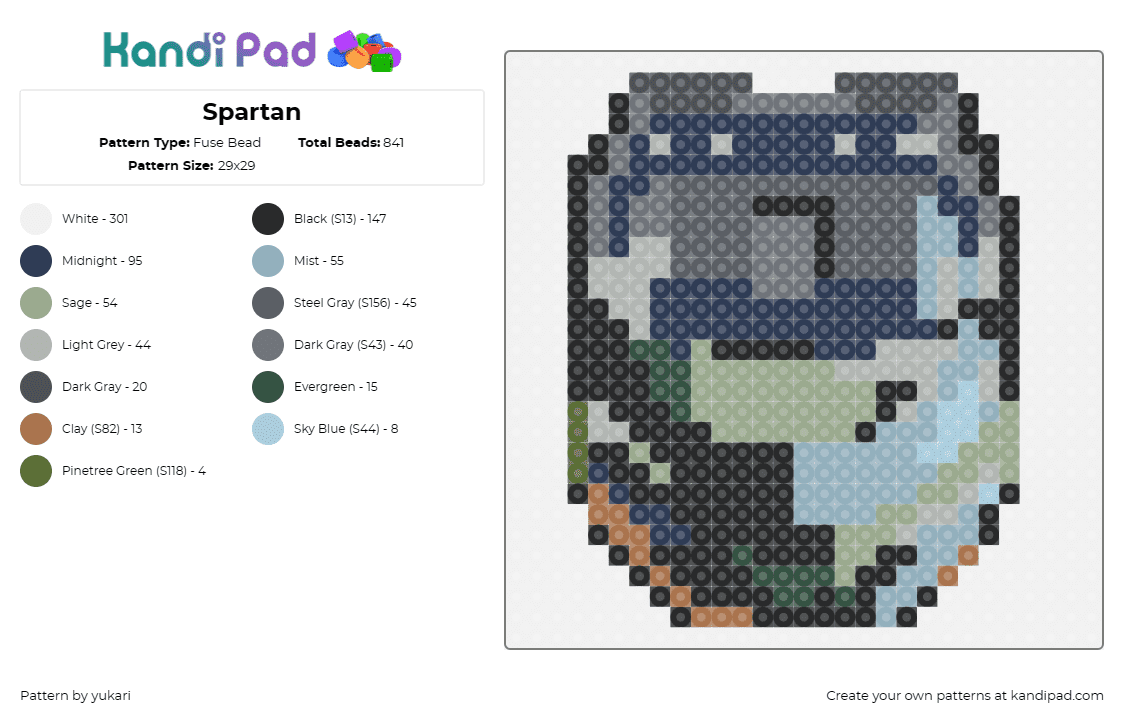 Spartan - Fuse Bead Pattern by yukari on Kandi Pad - spartan,halo,video game,helmet,warrior,combat,armor,scifi,shield,gray