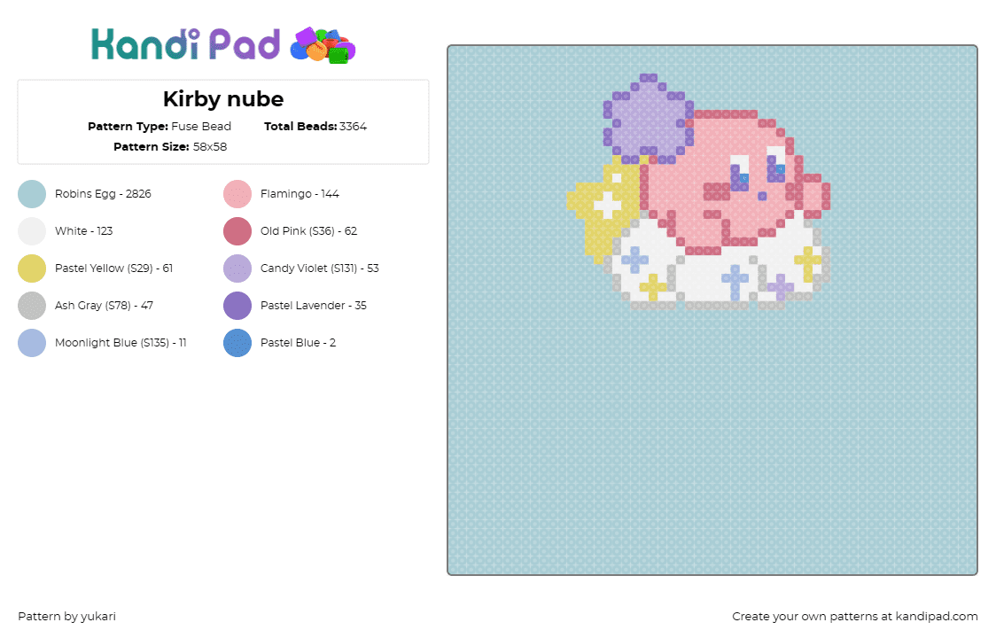 Kirby nube - Fuse Bead Pattern by yukari on Kandi Pad - kirby,cloud,nintendo,character,cute,fluffy,playful,enchanted,pink,white