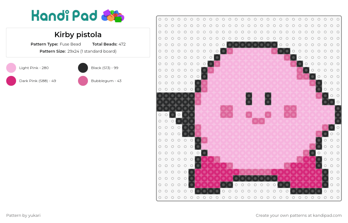 Kirby pistola - Fuse Bead Pattern by yukari on Kandi Pad - kirby,gun,weapon,nintendo,character,pink