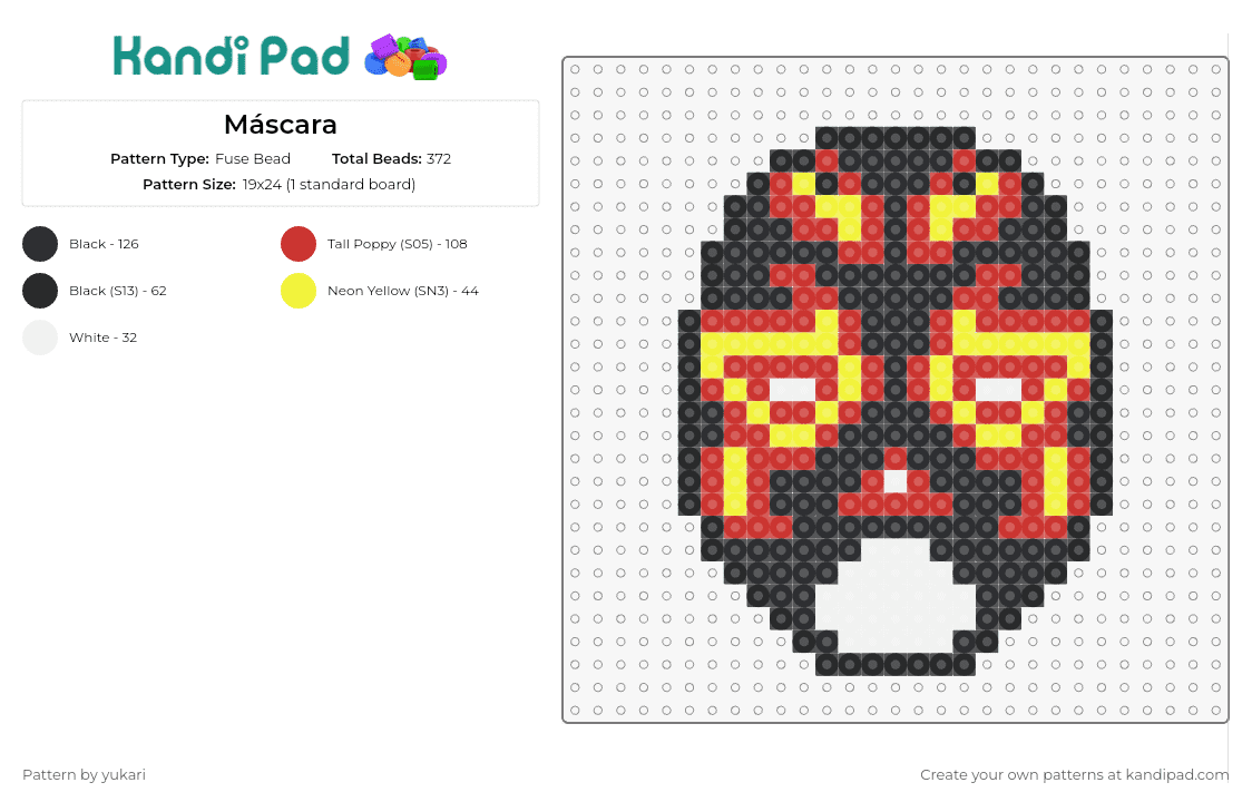 Máscara - Fuse Bead Pattern by yukari on Kandi Pad - luchador,wrestling,mask,iconic,bold,mysterious,vibrant,combat,sport,black,red