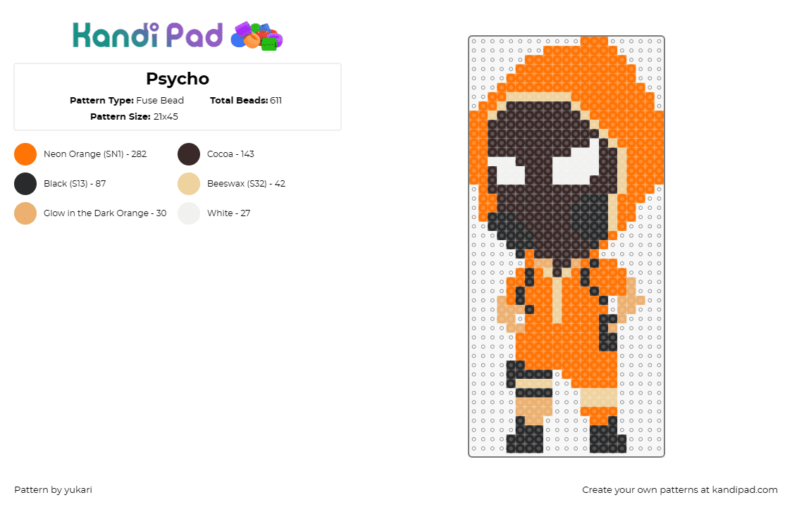 Psycho - Fuse Bead Pattern by yukari on Kandi Pad - psycho,character,orange suit,animated,mystery,charisma