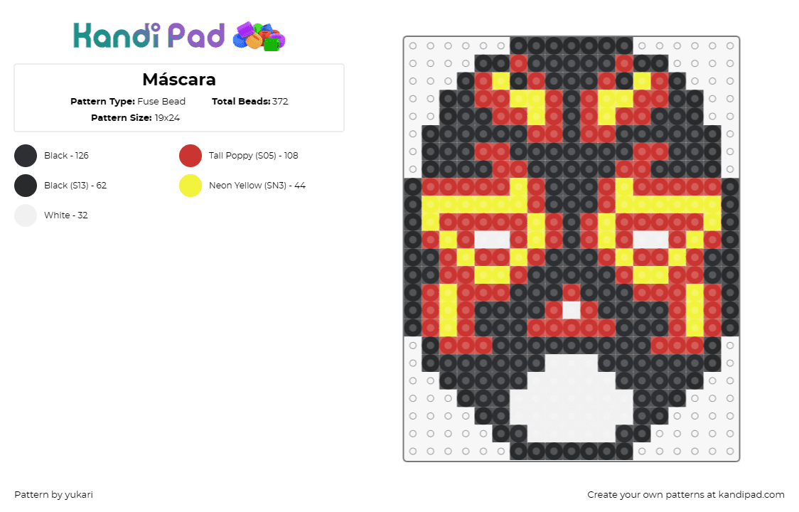 Máscara - Fuse Bead Pattern by yukari on Kandi Pad - luchador,wrestling,mask,bold,mysterious,vibrant,combat,sport,black,red