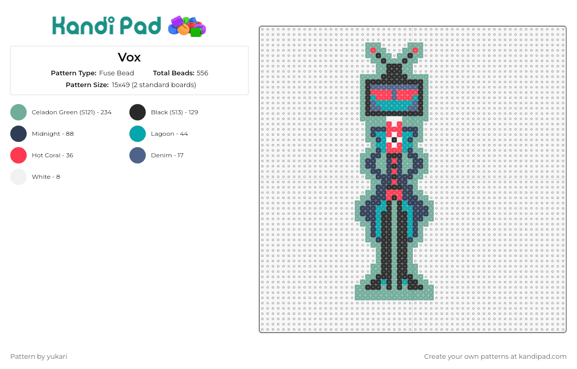 Vox - Fuse Bead Pattern by yukari on Kandi Pad - vox,hazbin hotel,character,television,retro,robotic,antenna,blue,red