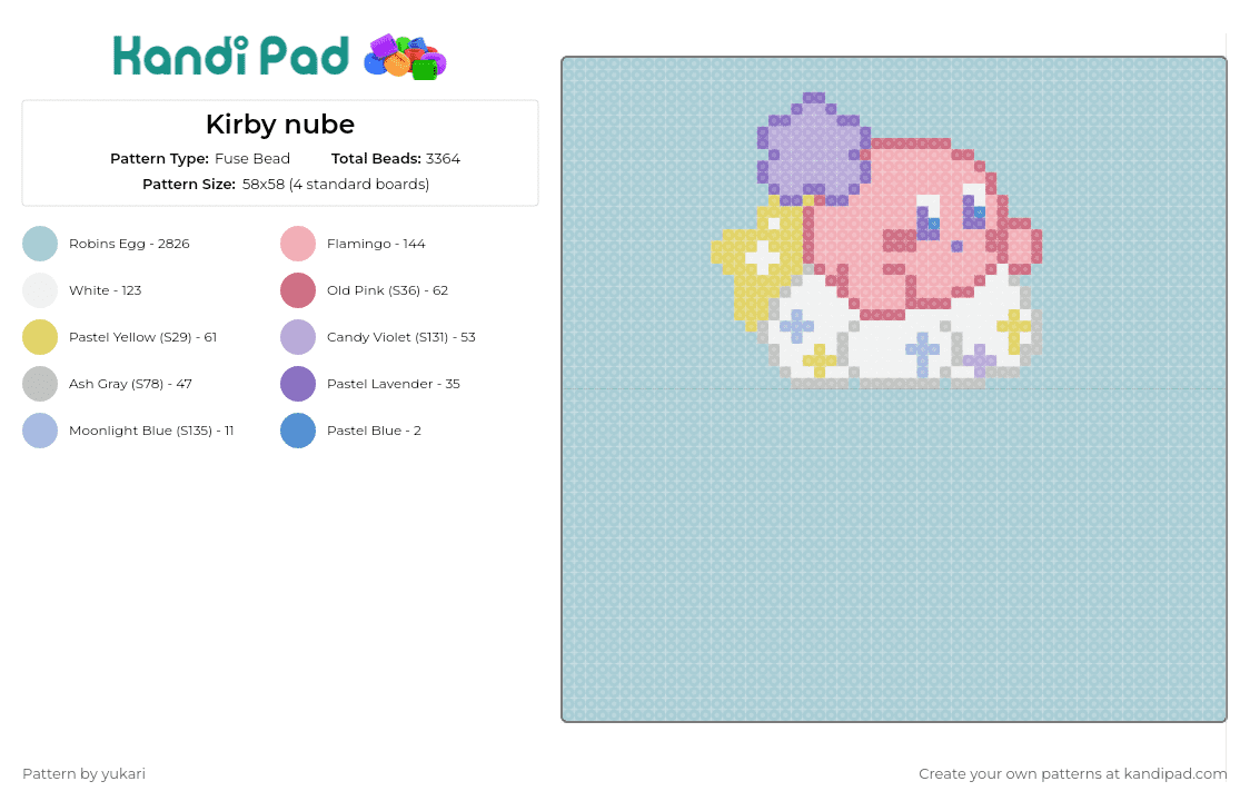 Kirby nube - Fuse Bead Pattern by yukari on Kandi Pad - kirby,cloud,nintendo,character,cute,fluffy,playful,enchanted,pink,white
