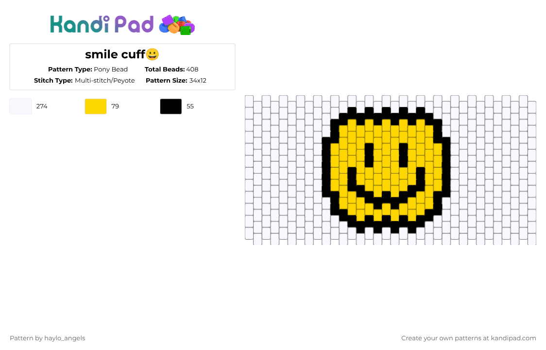 smile cuff😀 - Pony Bead Pattern by sleepy_beanz on Kandi Pad - white