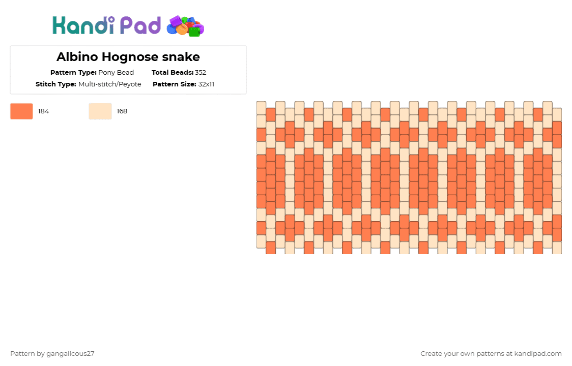 Albino Hognose snake - Pony Bead Pattern by gangalicous27 on Kandi Pad - orange,beige