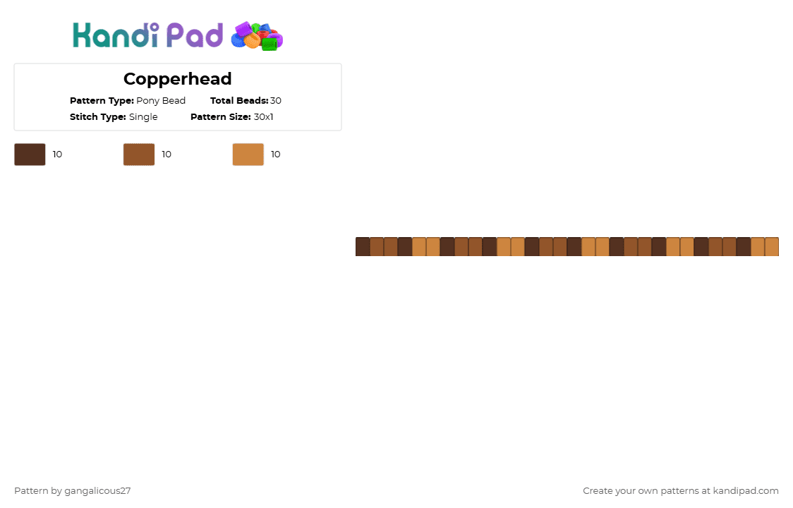 Copperhead - Pony Bead Pattern by gangalicous27 on Kandi Pad - brown,tan,orange
