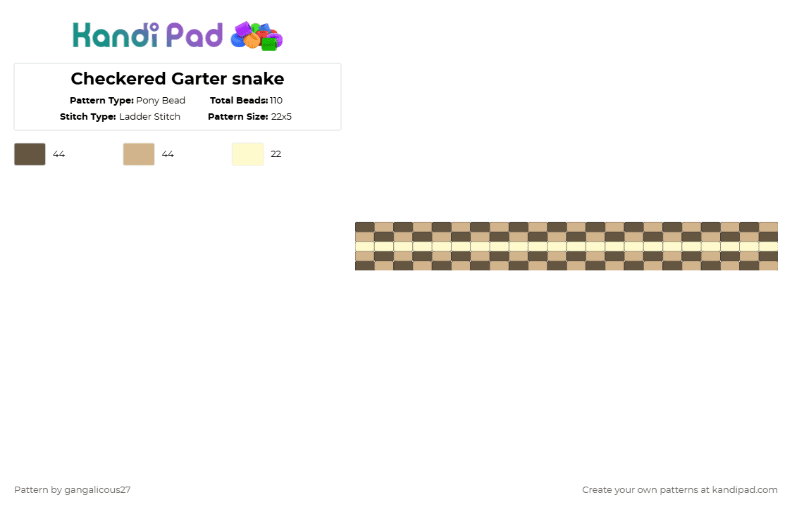 Checkered Garter snake - Pony Bead Pattern by gangalicous27 on Kandi Pad - tan,beige