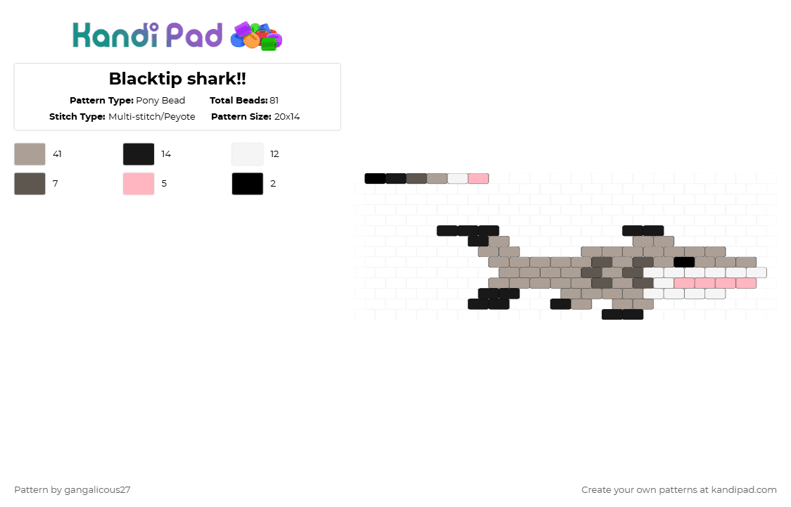 Blacktip shark!! - Pony Bead Pattern by gangalicous27 on Kandi Pad - beige,animal,shark
