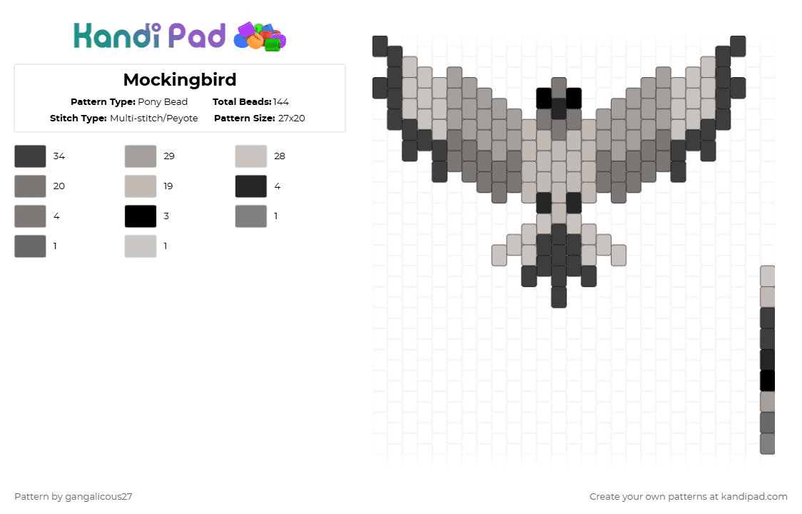 Mockingbird - Pony Bead Pattern by gangalicous27 on Kandi Pad - gray,beige,cotdgrayscale,bird,animal