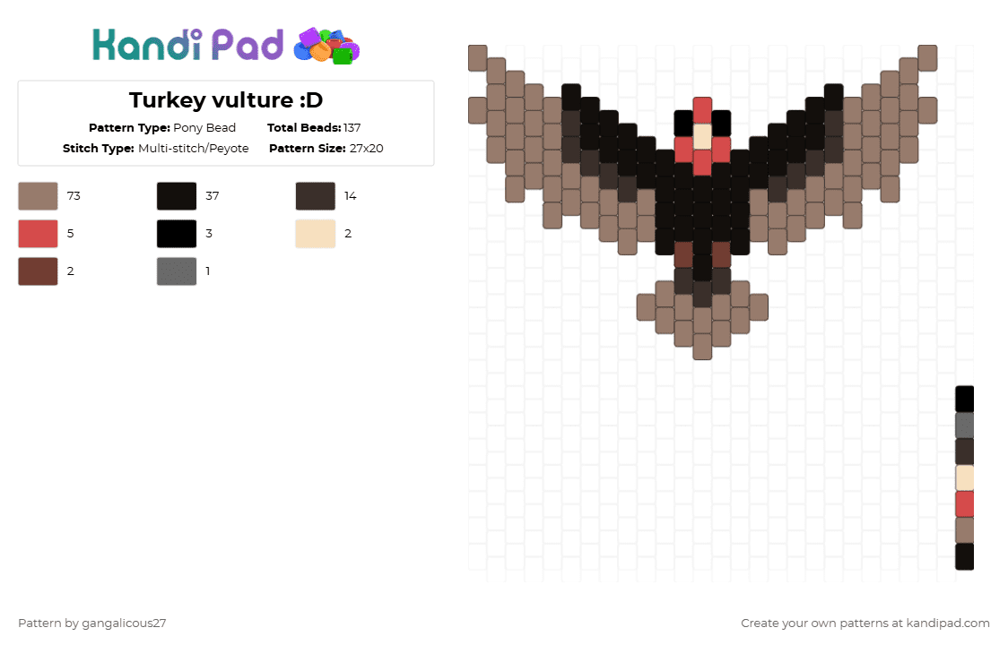 Turkey vulture :D - Pony Bead Pattern by gangalicous27 on Kandi Pad - tan,bird,animal
