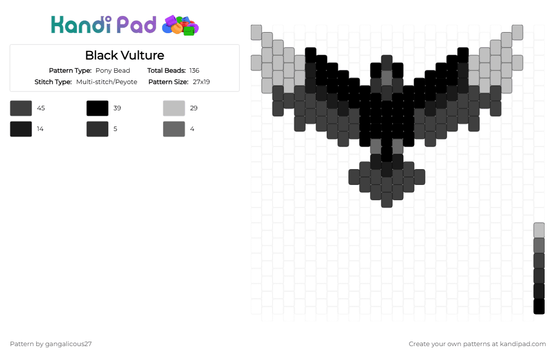 Black Vulture - Pony Bead Pattern by gangalicous27 on Kandi Pad - animal, beige, bird, black, spooky