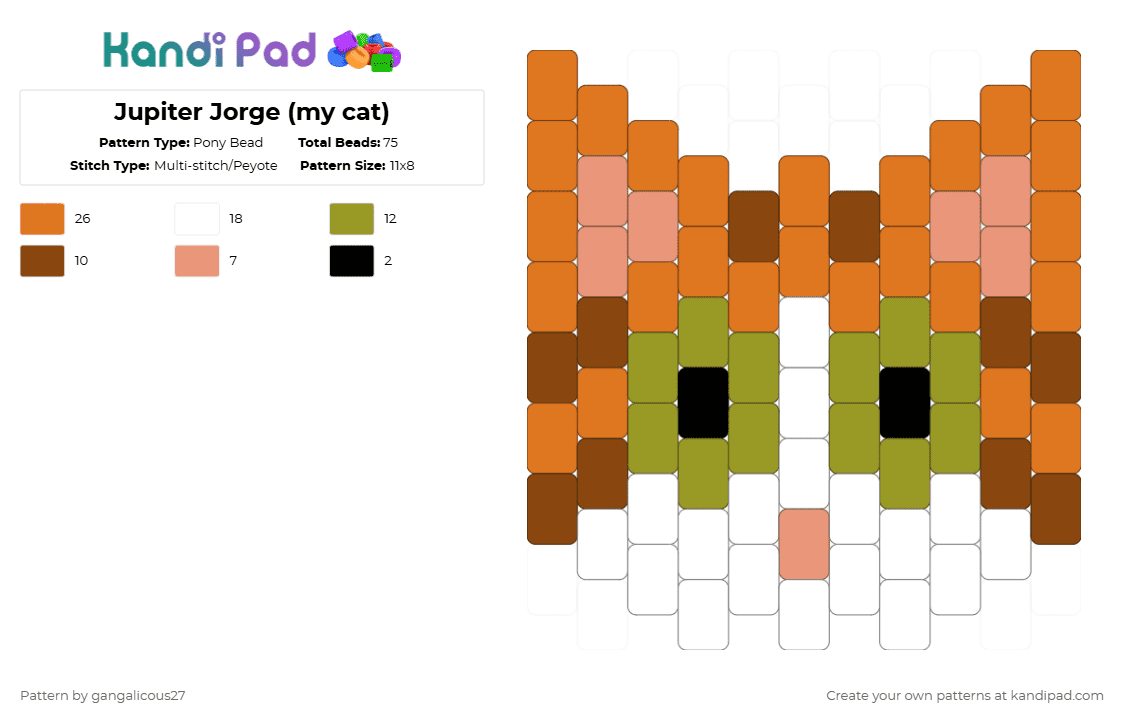 Jupiter Jorge (my cat) - Pony Bead Pattern by gangalicous27 on Kandi Pad - orange,cat,animal,cute