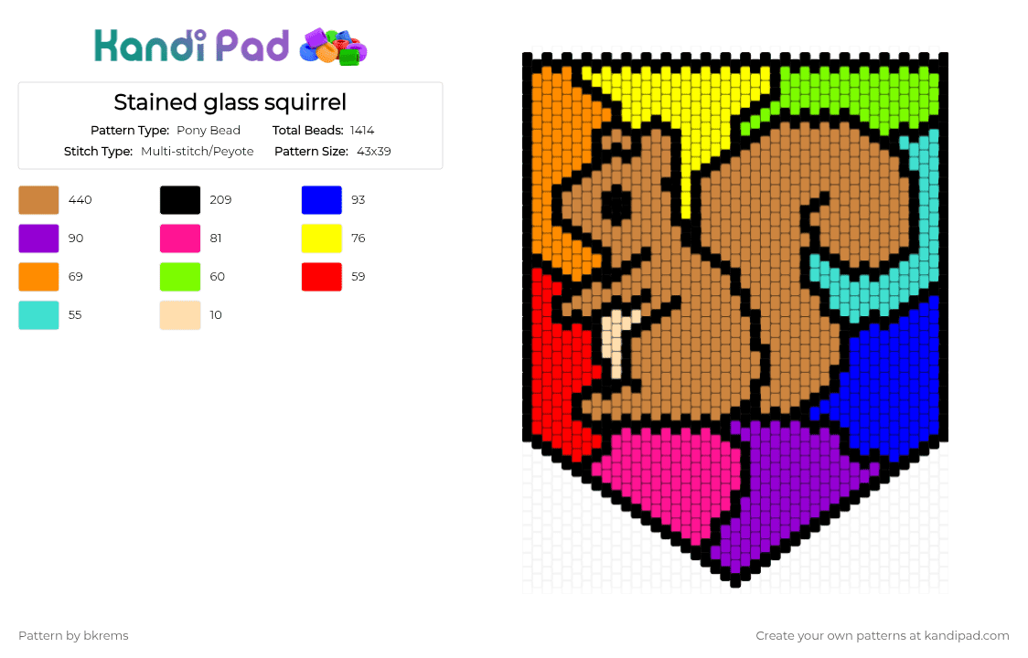 Stained glass squirrel - Pony Bead Pattern by bkrems on Kandi Pad - orange,purple,cotdfill