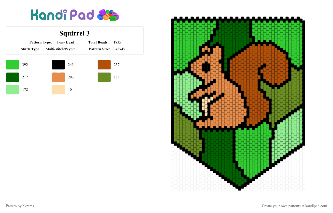 Squirrel 3 - Pony Bead Pattern by bkrems on Kandi Pad - green
