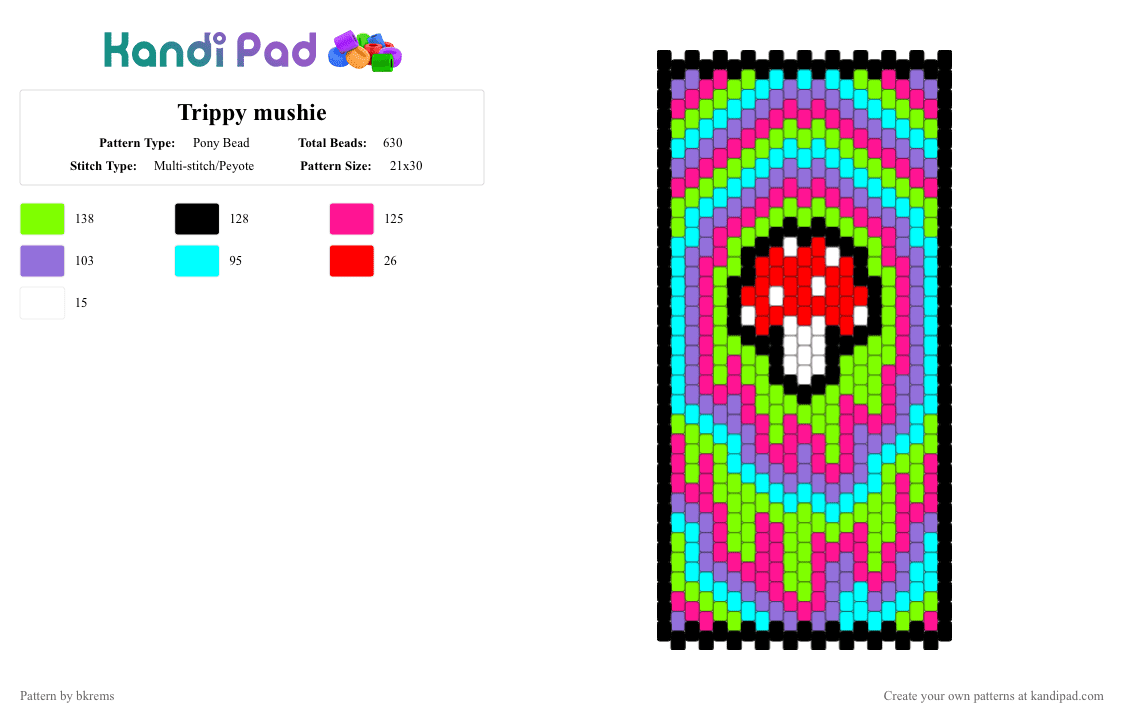Trippy mushie - Pony Bead Pattern by bkrems on Kandi Pad - green, light blue, pink, purple