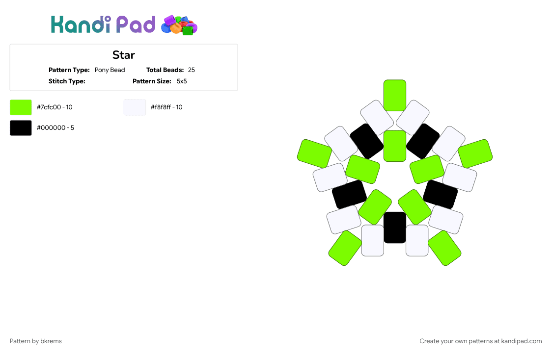 Star - Pony Bead Pattern by happy_hyrax161 on Kandi Pad - green, white