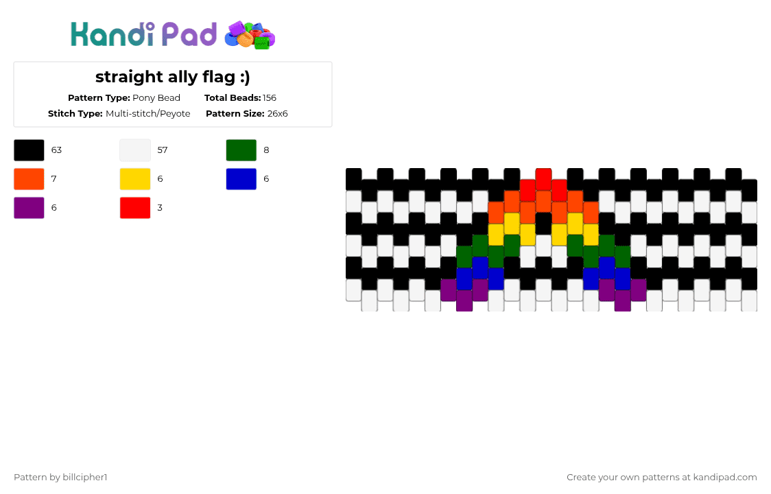 Ally Color Patterns Straight ally flag :) Pony Bead Pattern - Kandi Pad | Kandi Patterns ...