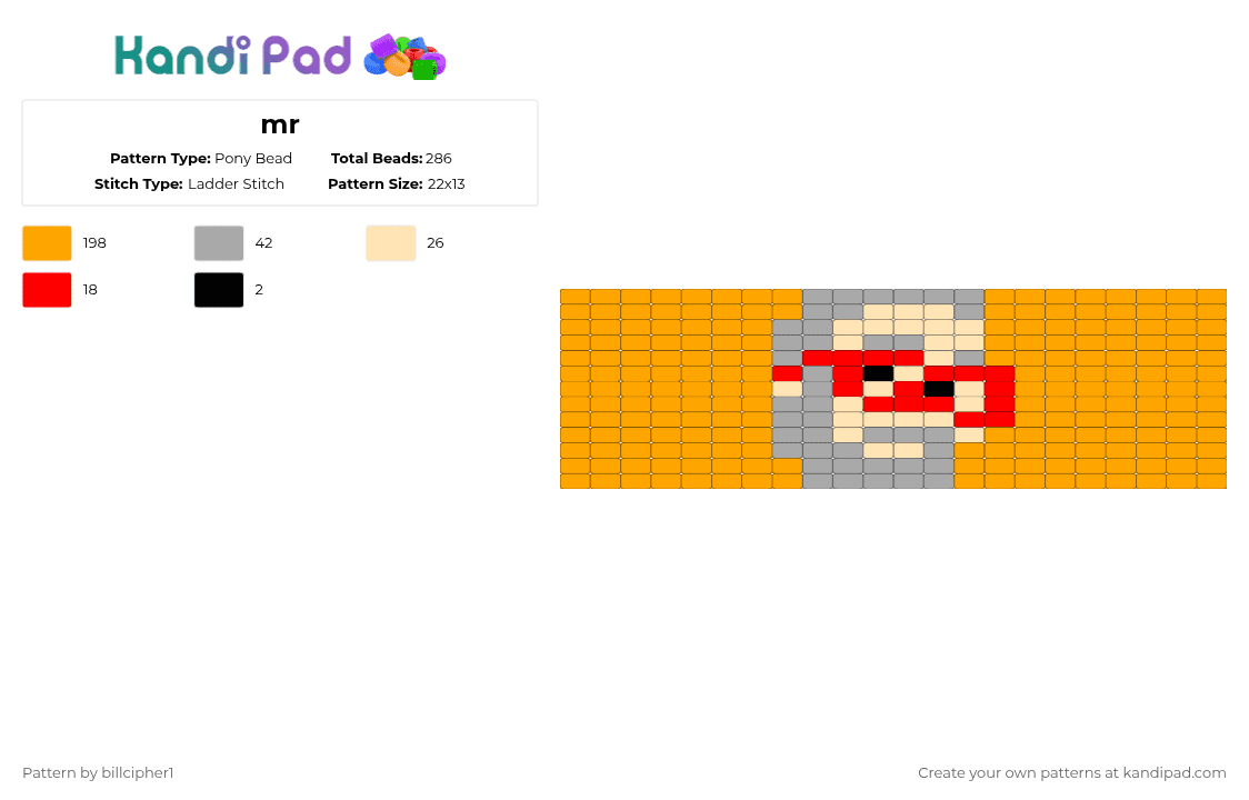 mr - Pony Bead Pattern by billcipher1 on Kandi Pad - orange