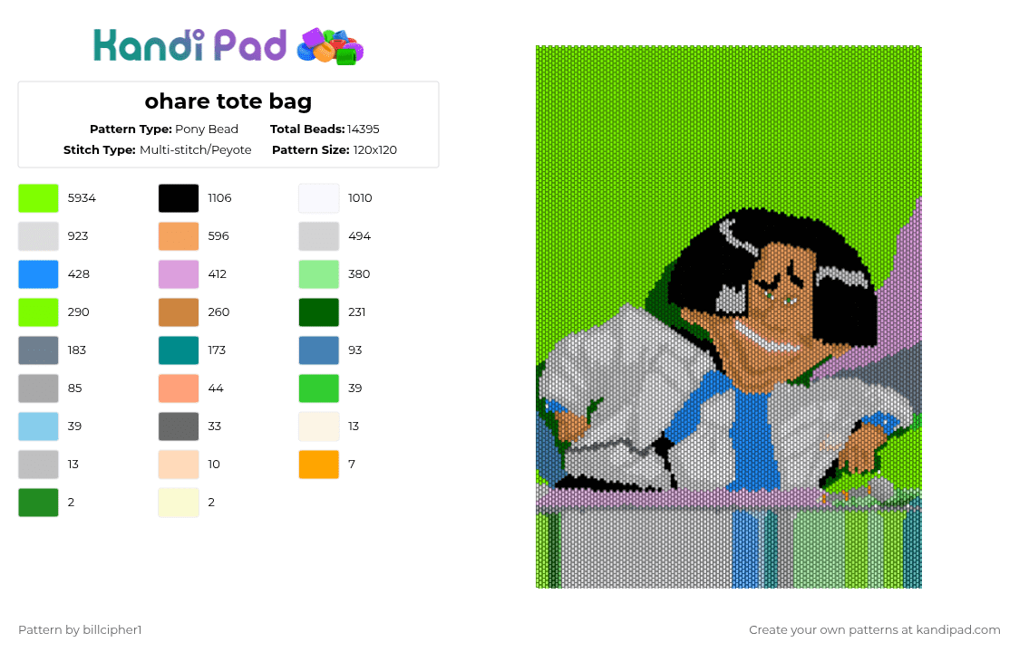 ohare tote bag - Pony Bead Pattern by billcipher1 on Kandi Pad - green