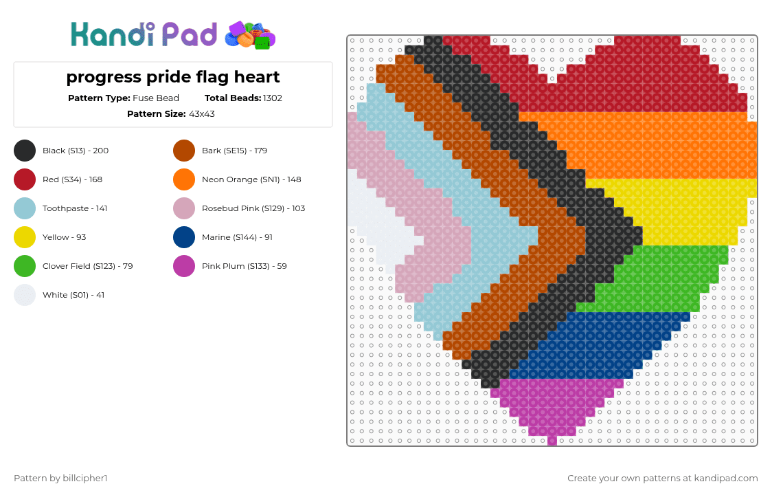 progress pride flag heart - Fuse Bead Pattern by billcipher1 on Kandi Pad - red,light blue,pink,orange