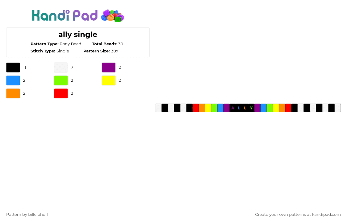 ally single - Pony Bead Pattern by billcipher1 on Kandi Pad - light blue,yellow,red,colorful