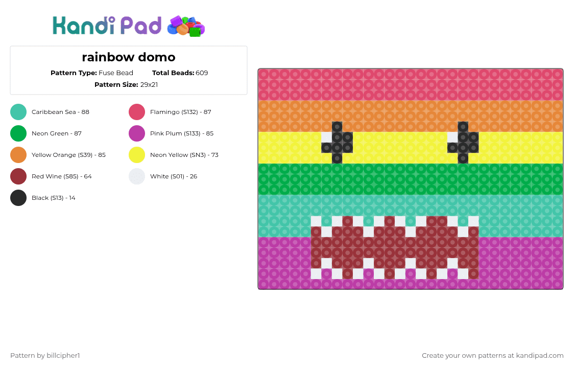 rainbow domo - Fuse Bead Pattern by billcipher1 on Kandi Pad - red,green,teal