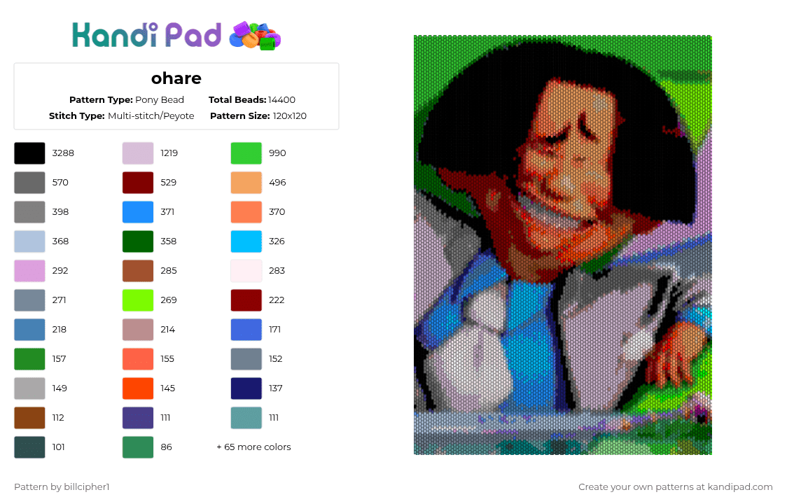 ohare - Pony Bead Pattern by billcipher1 on Kandi Pad - green,gray,orange,light blue,colorful
