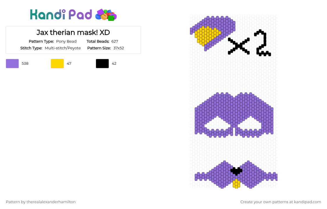 Jax therian mask! XD - Pony Bead Pattern by therealalexanderhamilton on Kandi Pad - purple