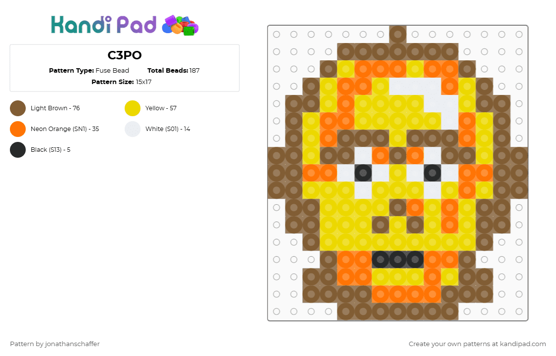 C3PO - Fuse Bead Pattern by jonathanschaffer on Kandi Pad - tan,yellow