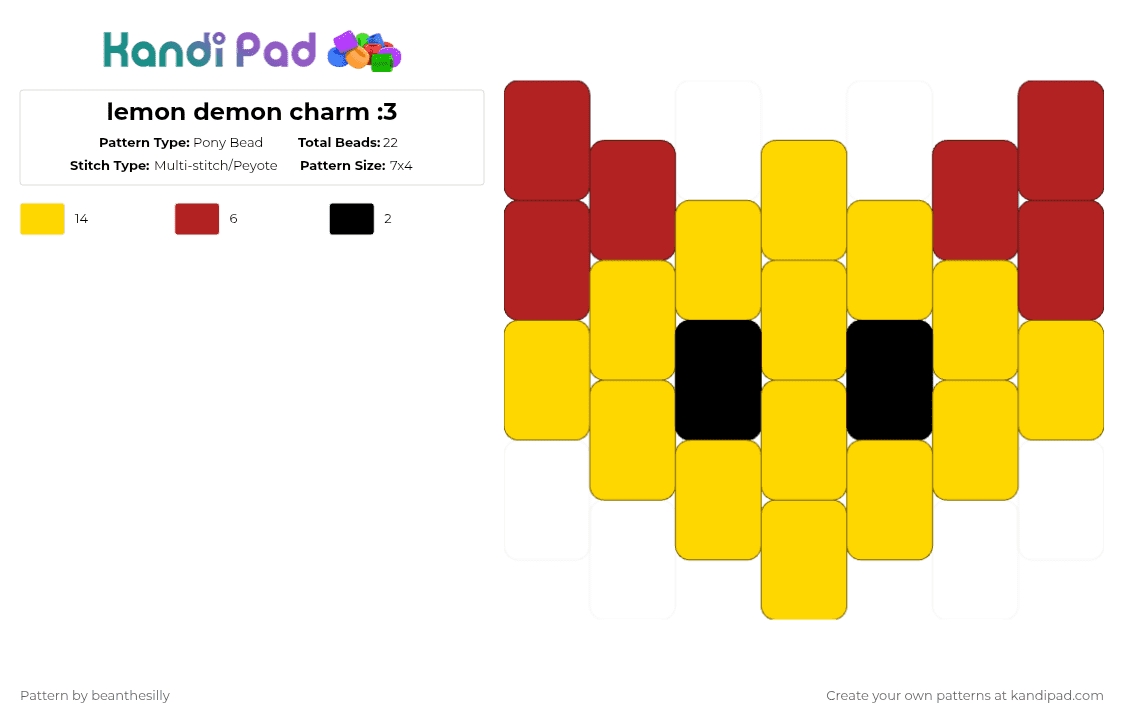 lemon demon charm :3 - Pony Bead Pattern by beanthesilly on Kandi Pad - yellow,red