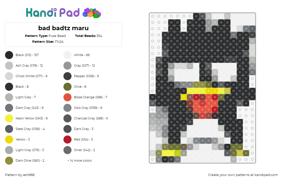 bad badtz maru - Fuse Bead Pattern by ash966 on Kandi Pad - badtz maru,sanrio,penguin,cheeky,playful,adorable,expression,black,white,red,yel