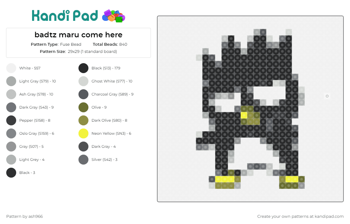 badtz maru come here - Fuse Bead Pattern by ash966 on Kandi Pad - badtz maru,sanrio,penguin,playful,charming,stance,black,white,yellow