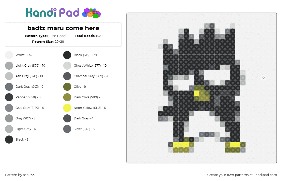 badtz maru come here - Fuse Bead Pattern by ash966 on Kandi Pad - badtz maru,sanrio,penguin,playful,stance,black,white,yellow