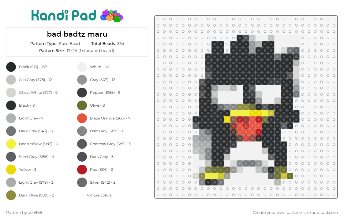 bad badtz maru - Fuse Bead Pattern by ash966 on Kandi Pad - badtz maru,sanrio,penguin,cheeky,playful,adorable,expression,black,white,red,yellow