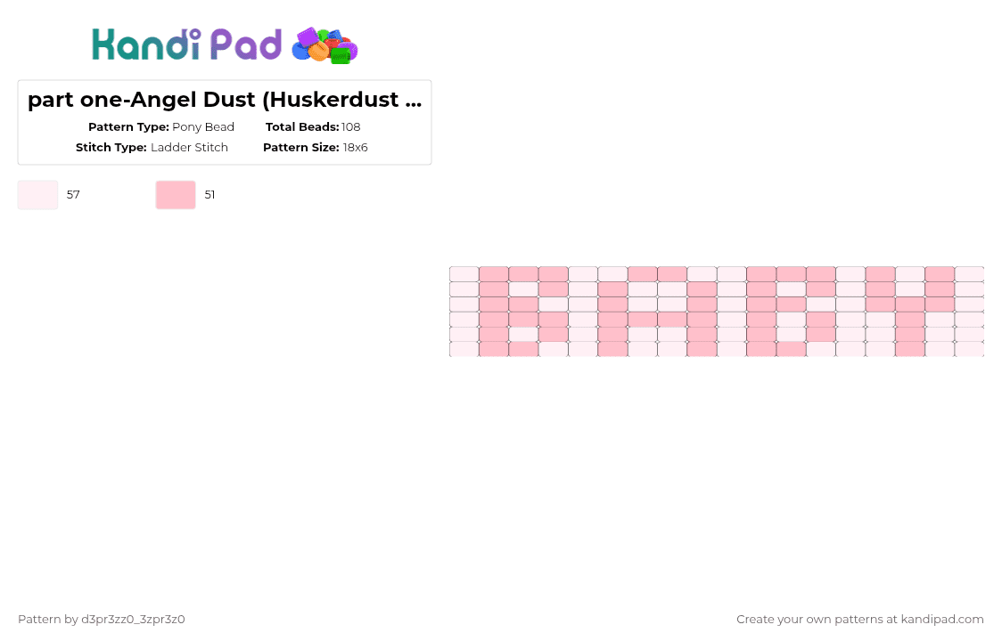 part one-Angel Dust (Huskerdust matching cuffs) - Pony Bead Pattern by d3pr3zz0_3zpr3z0 on Kandi Pad - white,pink