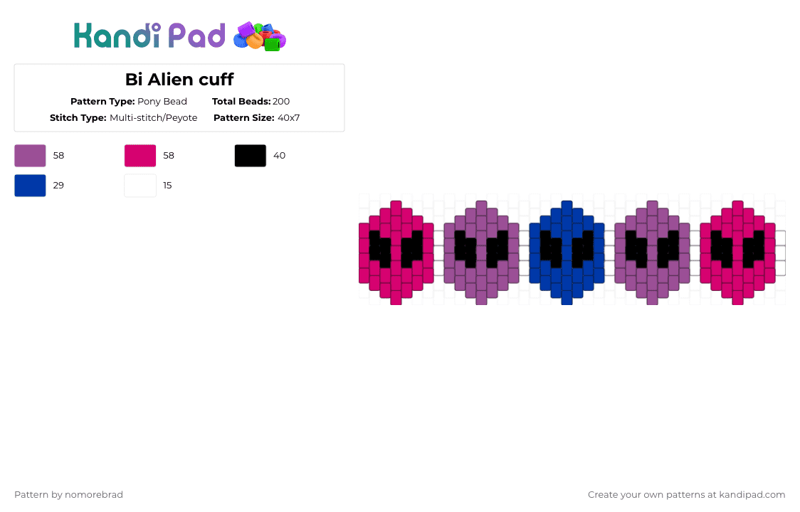 Bi Alien cuff - Pony Bead Pattern by nomorebrad on Kandi Pad - pink,alien,cuff,bi,pride