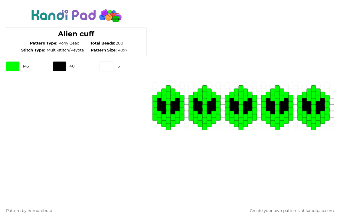 Alien cuff - Pony Bead Pattern by nomorebrad on Kandi Pad - green,alien,cuff