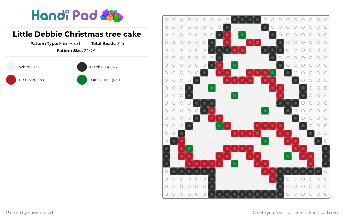Little Debbie Christmas tree cake - Fuse Bead Pattern by nomorebrad on Kandi Pad - white,red,little debbie,christmas tree cake,christmas,tree,cake