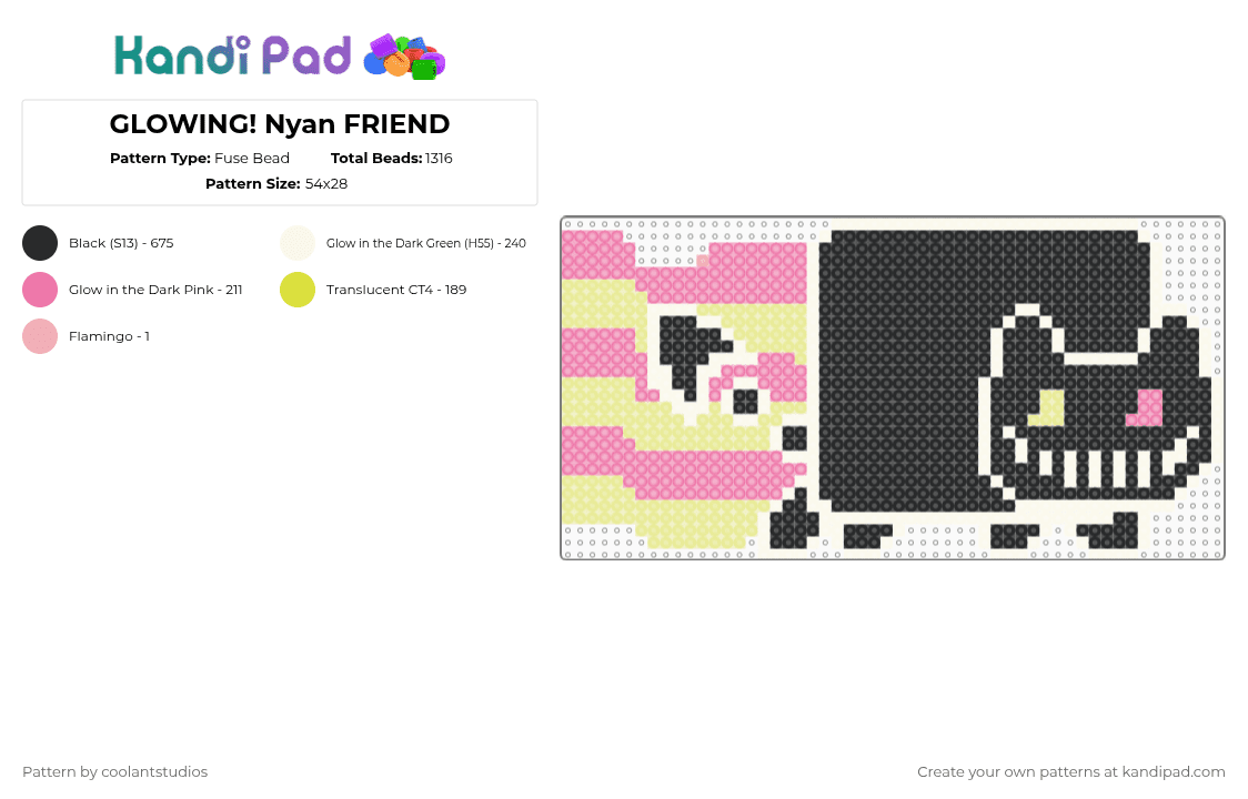 GLOWING! Nyan FRIEND - Fuse Bead Pattern by coolantstudios on Kandi Pad - black,pink,yellow,glow,imagefriend,deltarune,friend,inside,me