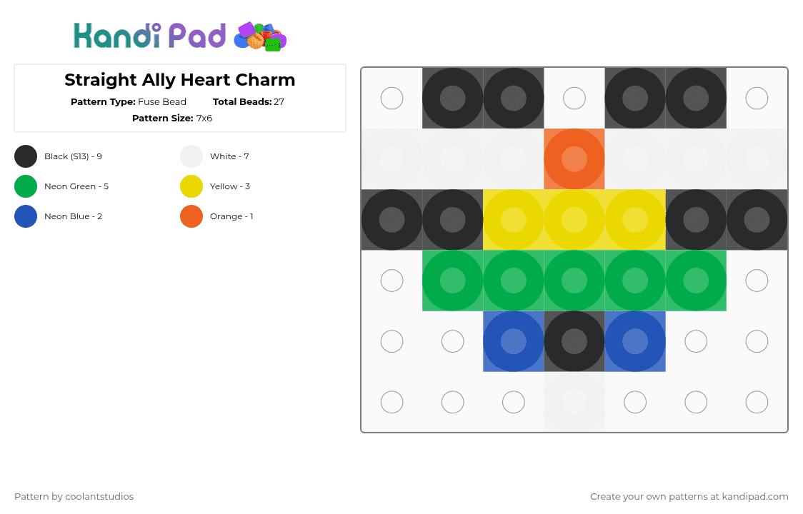 Straight Ally Heart Charm - Fuse Bead Pattern by coolantstudios on Kandi Pad - yellow,green,straightally,heart,charm,lgbtq