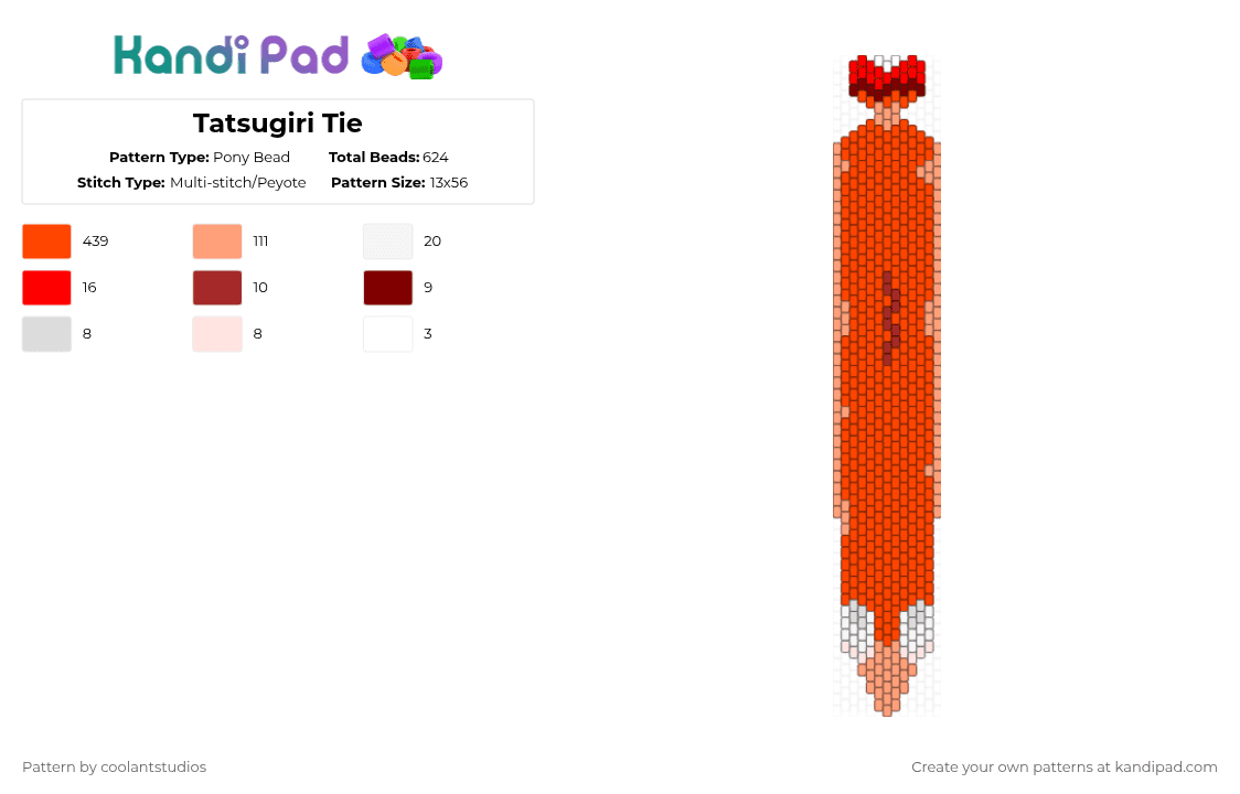 Tatsugiri Tie - Pony Bead Pattern by coolantstudios on Kandi Pad - red,tatsugiri,tie,pokemon,darkhumor