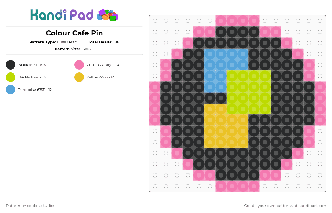 Colour Cafe Pin - Fuse Bead Pattern by coolantstudios on Kandi Pad - black,pink,deltarune,swatch,colorcafe,pin