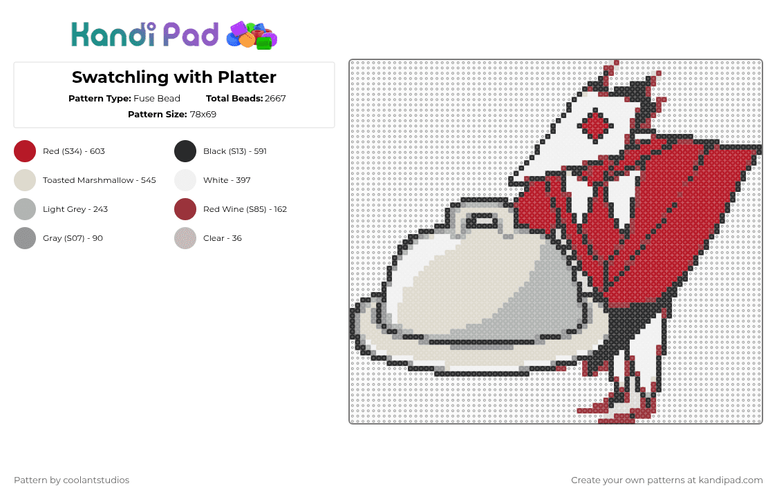 Swatchling with Platter - Fuse Bead Pattern by coolantstudios on Kandi Pad - red,beige,deltarune,swatchling,swatch,silly,cute