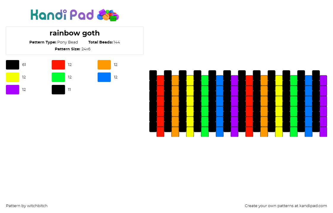 rainbow goth - Pony Bead Pattern by witchbitch on Kandi Pad - rainbows,goth,cuff,stripes