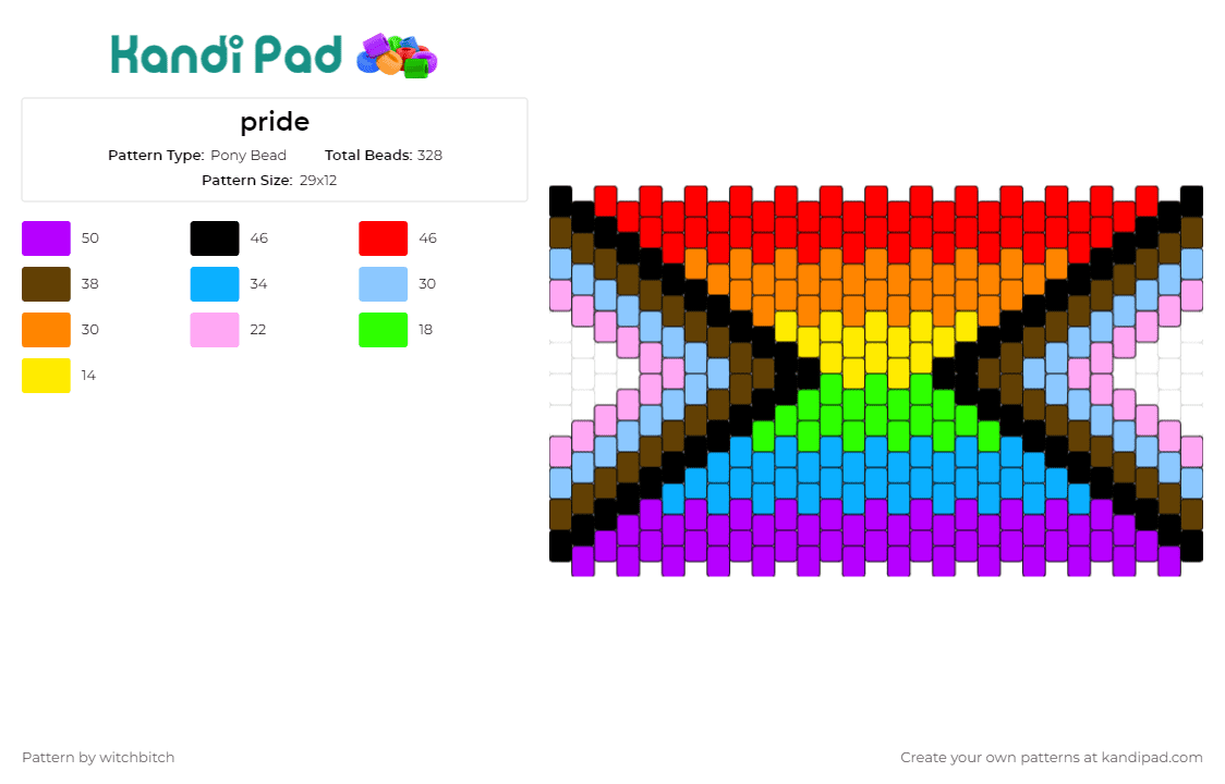 pride - Pony Bead Pattern by witchbitch on Kandi Pad - progress,rainbows,pride,cuff