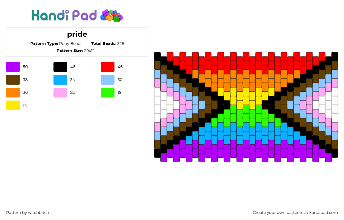 pride - Pony Bead Pattern by witchbitch on Kandi Pad - progress,pride,rainbow,cuff,banner,pink,brown