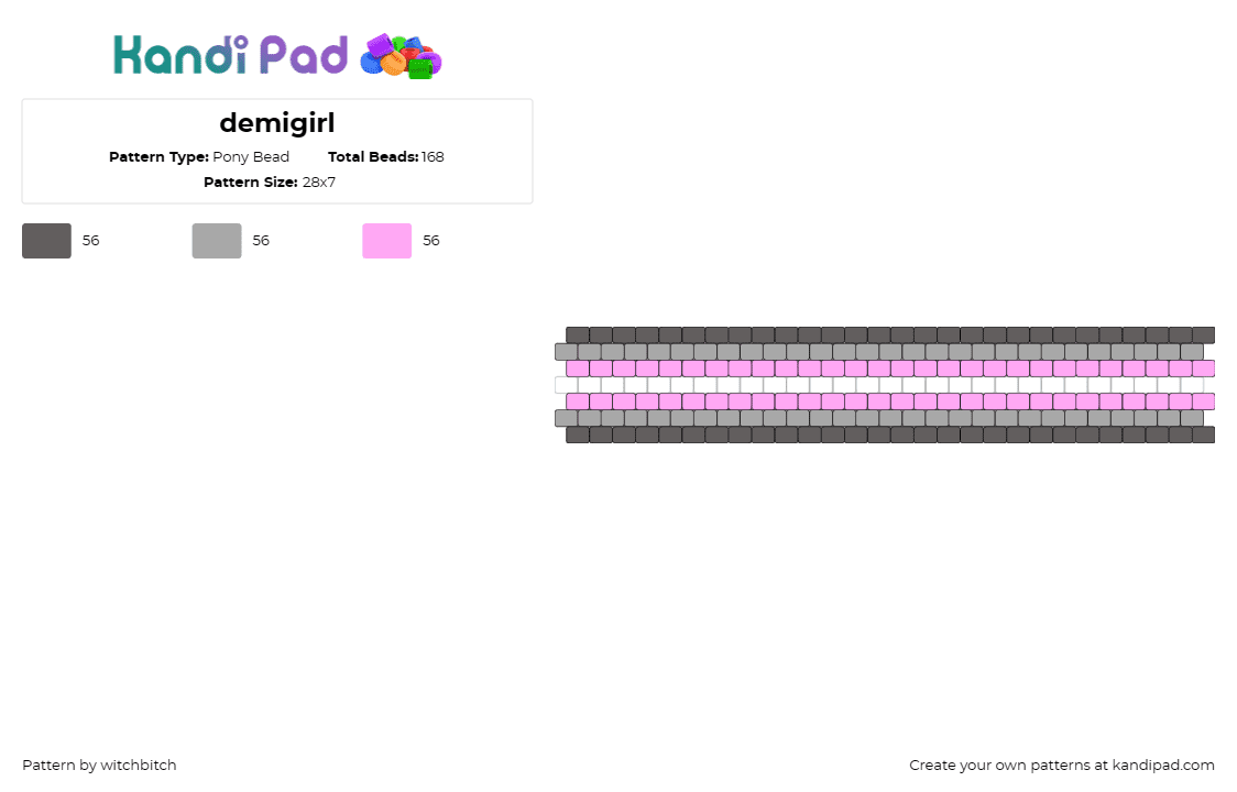 demigirl - Pony Bead Pattern by witchbitch on Kandi Pad - demigirl,pride,cuff,pink,gray